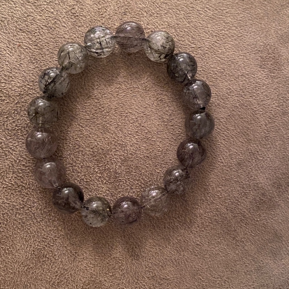 Black Rutilated Quartz Bracelet 11-12mm beads